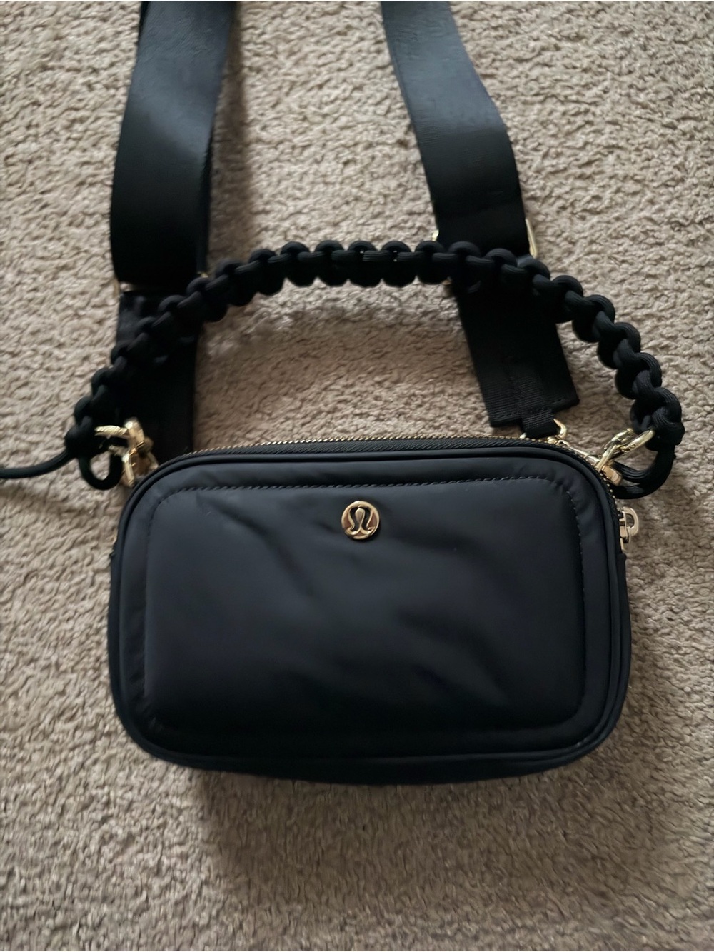 lululemon athletica Black Crossbody Camera Bag with Braided Handle